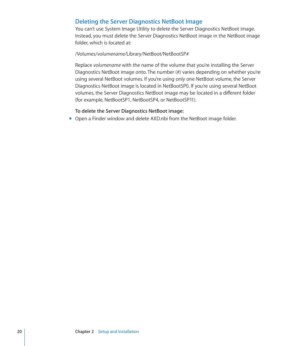 Deleting the server diagnostics netboot image | Apple Server Diagnostics User Manual | Page 20 / 54