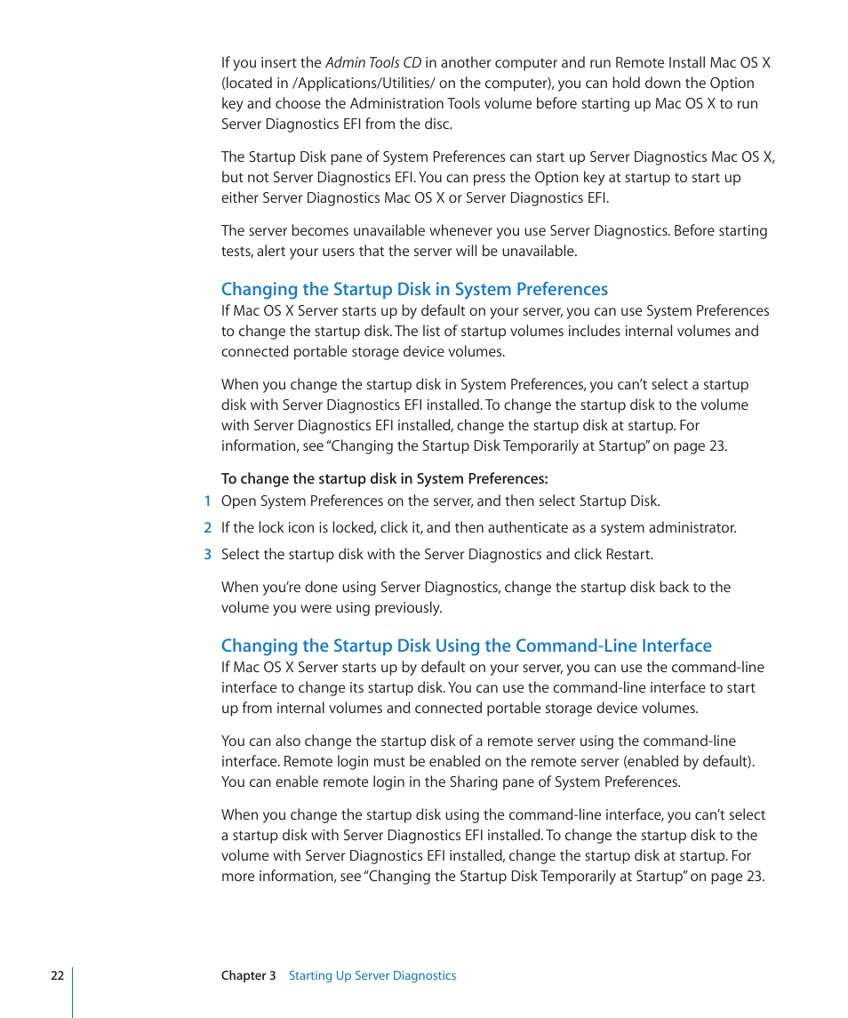 Changing the startup disk in system preferences | Apple Server Diagnostics User Manual | Page 22 / 54