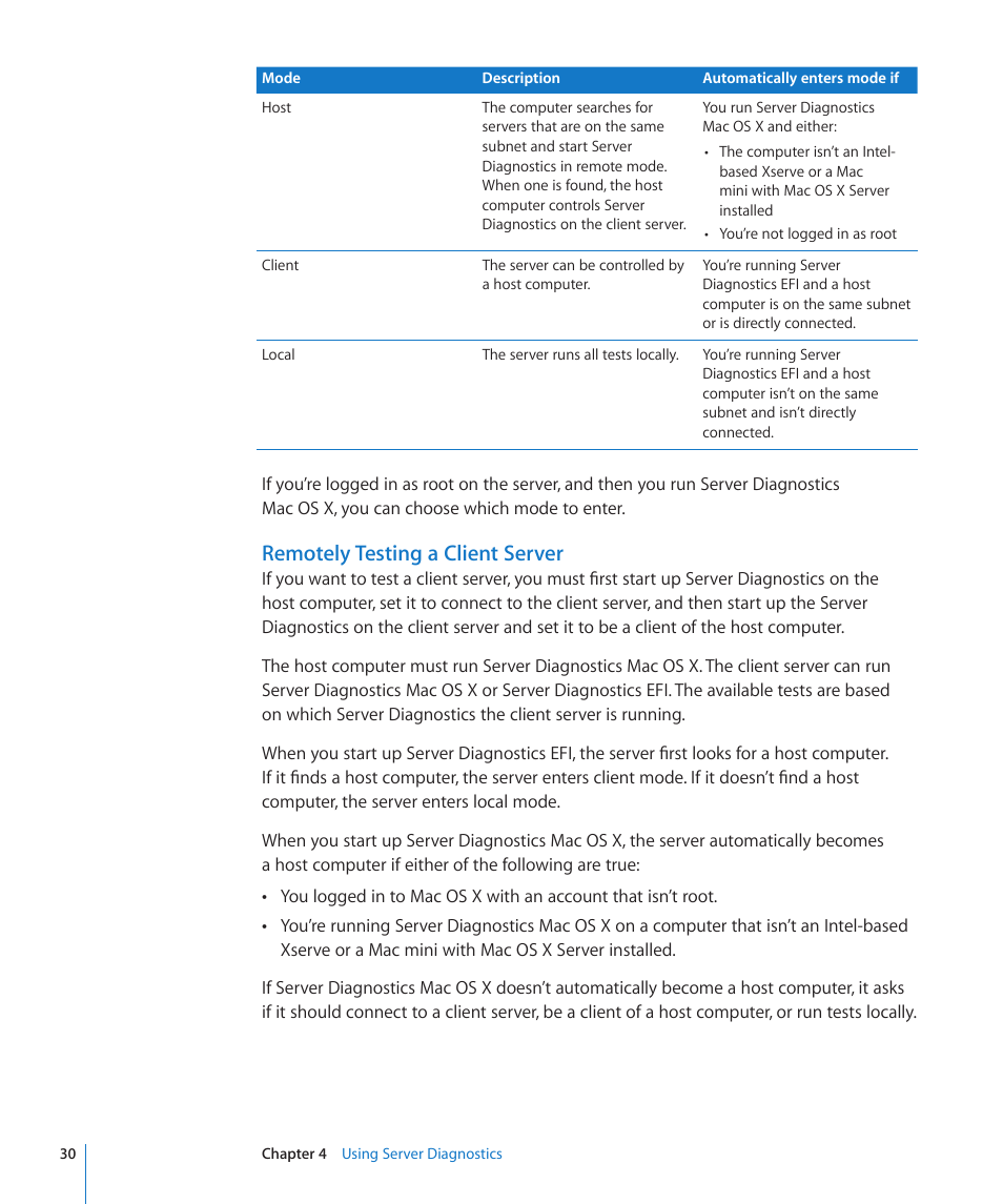 Remotely testing a client server | Apple Server Diagnostics User Manual | Page 30 / 54