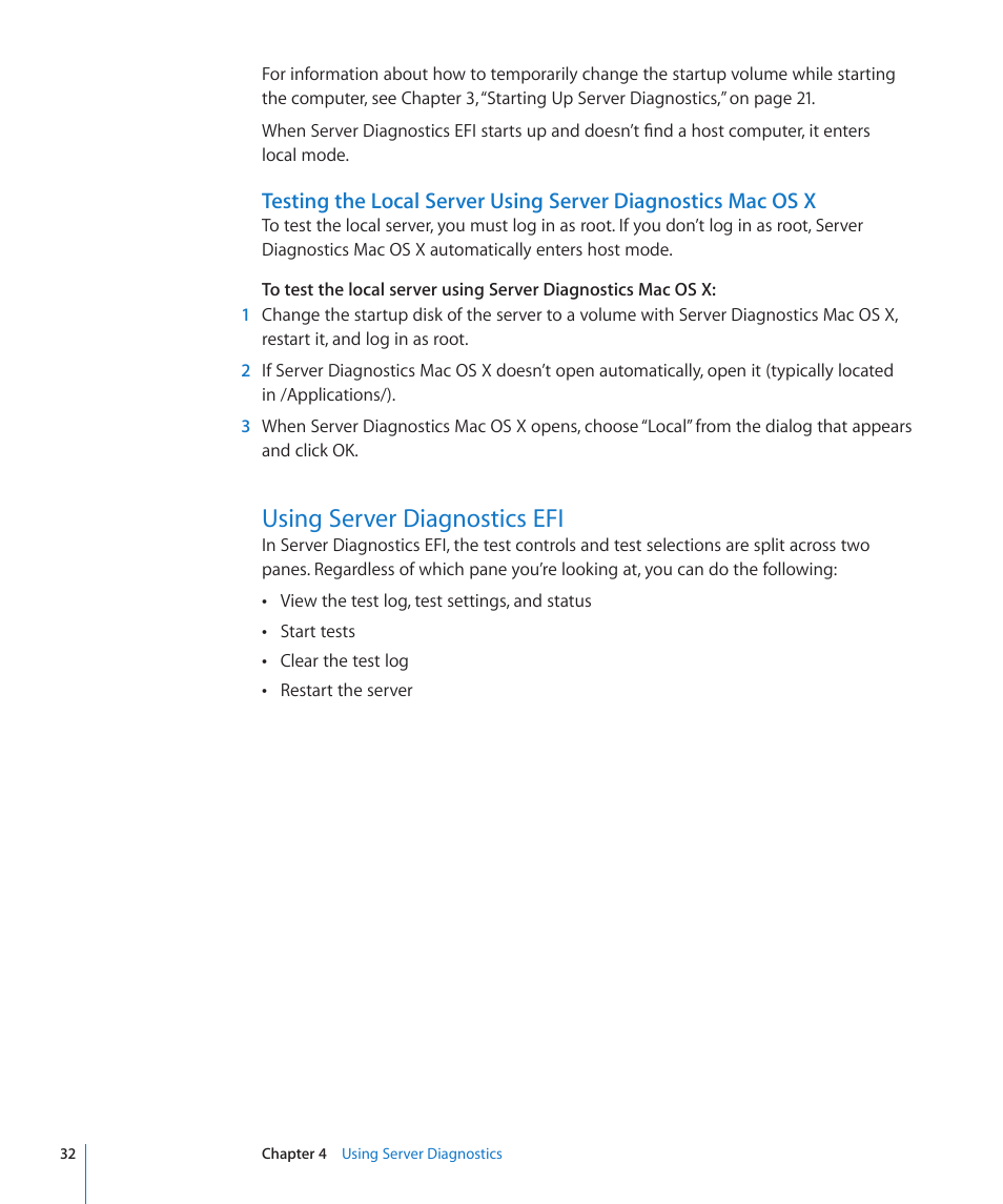 Using server diagnostics efi, 32 using server diagnostics efi | Apple Server Diagnostics User Manual | Page 32 / 54