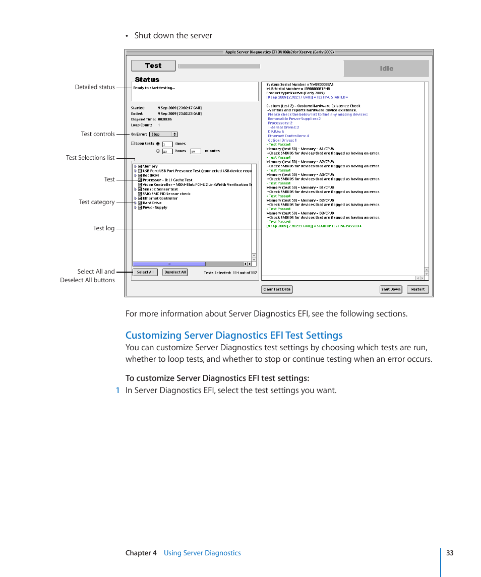 Customizing server diagnostics efi test settings | Apple Server Diagnostics User Manual | Page 33 / 54