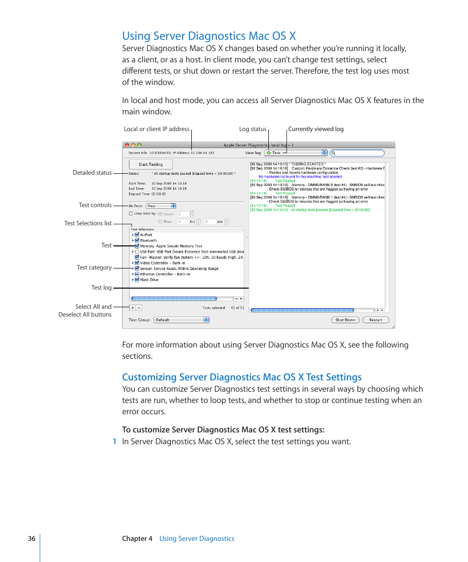 Using server diagnostics mac os x, 36 using server diagnostics mac os x 36 | Apple Server Diagnostics User Manual | Page 36 / 54