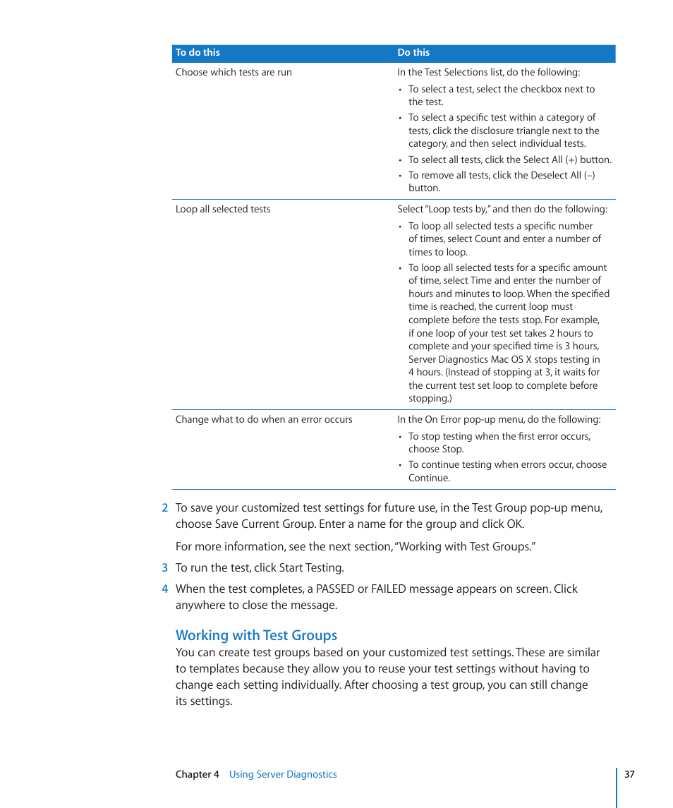 Working with test groups | Apple Server Diagnostics User Manual | Page 37 / 54