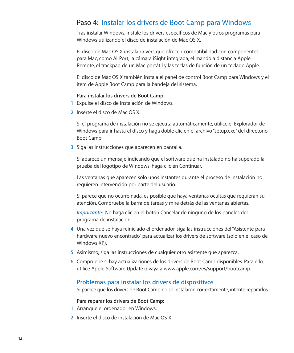 Apple Boot Camp Mac OS X v10.6 Snow Leopard User Manual | Page 12 / 19