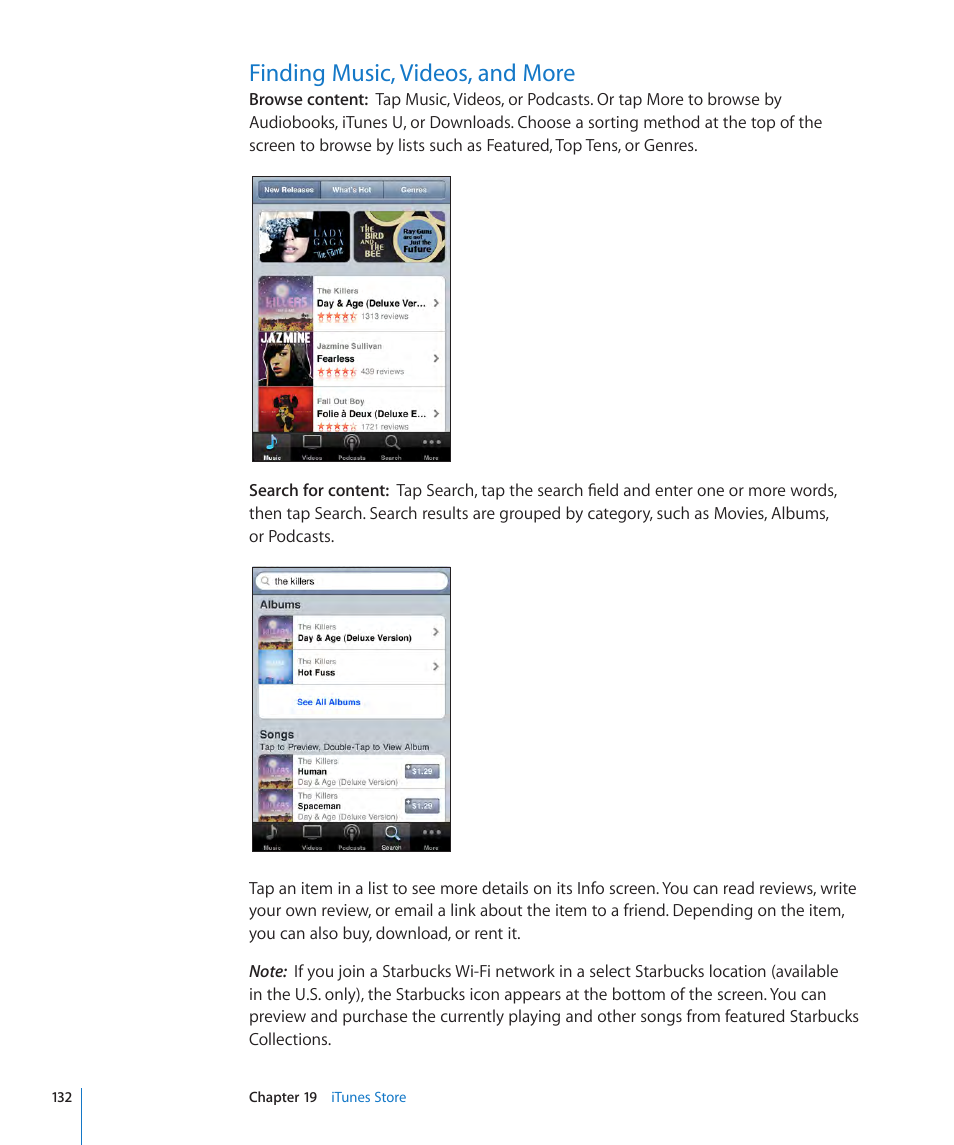 Finding music, videos, and more, 132 finding music, videos, and more | Apple iPod touch iOS 3.1 User Manual | Page 132 / 169