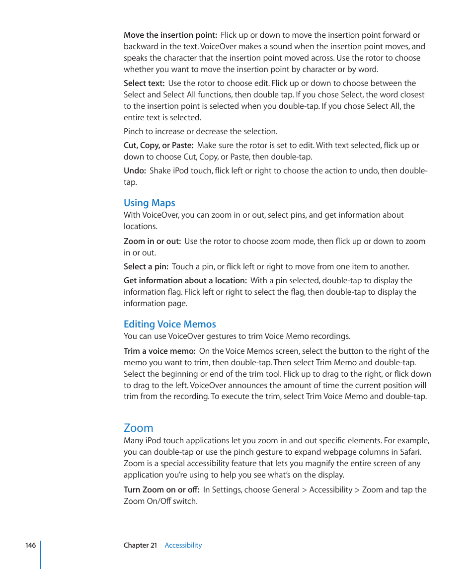 Zoom, 146 zoom | Apple iPod touch iOS 3.1 User Manual | Page 146 / 169