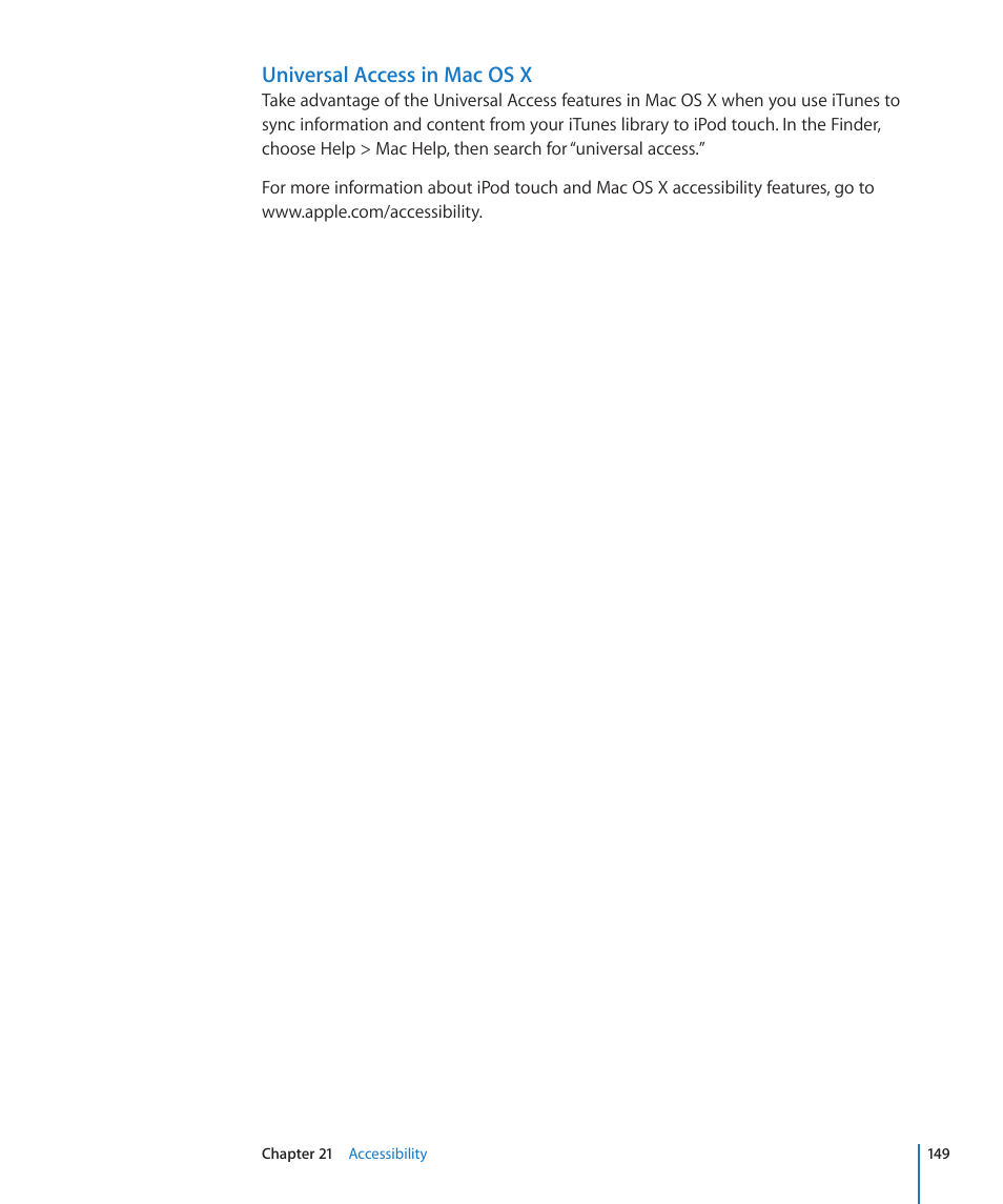 Universal access in mac os x | Apple iPod touch iOS 3.1 User Manual | Page 149 / 169