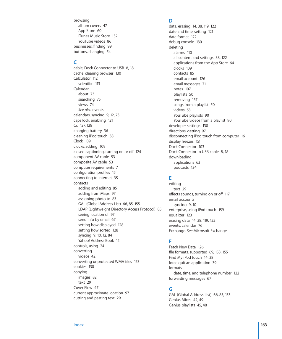 Apple iPod touch iOS 3.1 User Manual | Page 163 / 169