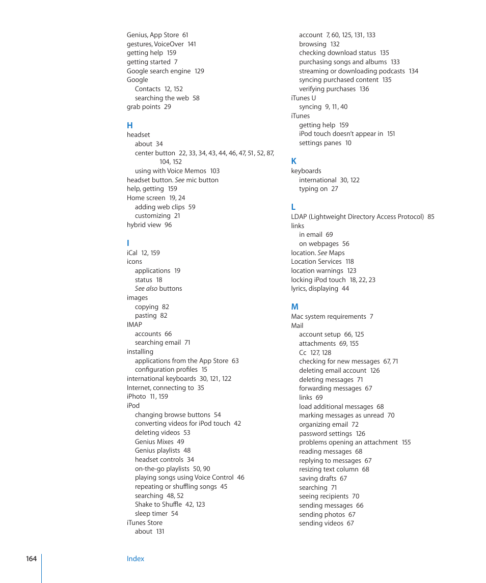 Apple iPod touch iOS 3.1 User Manual | Page 164 / 169