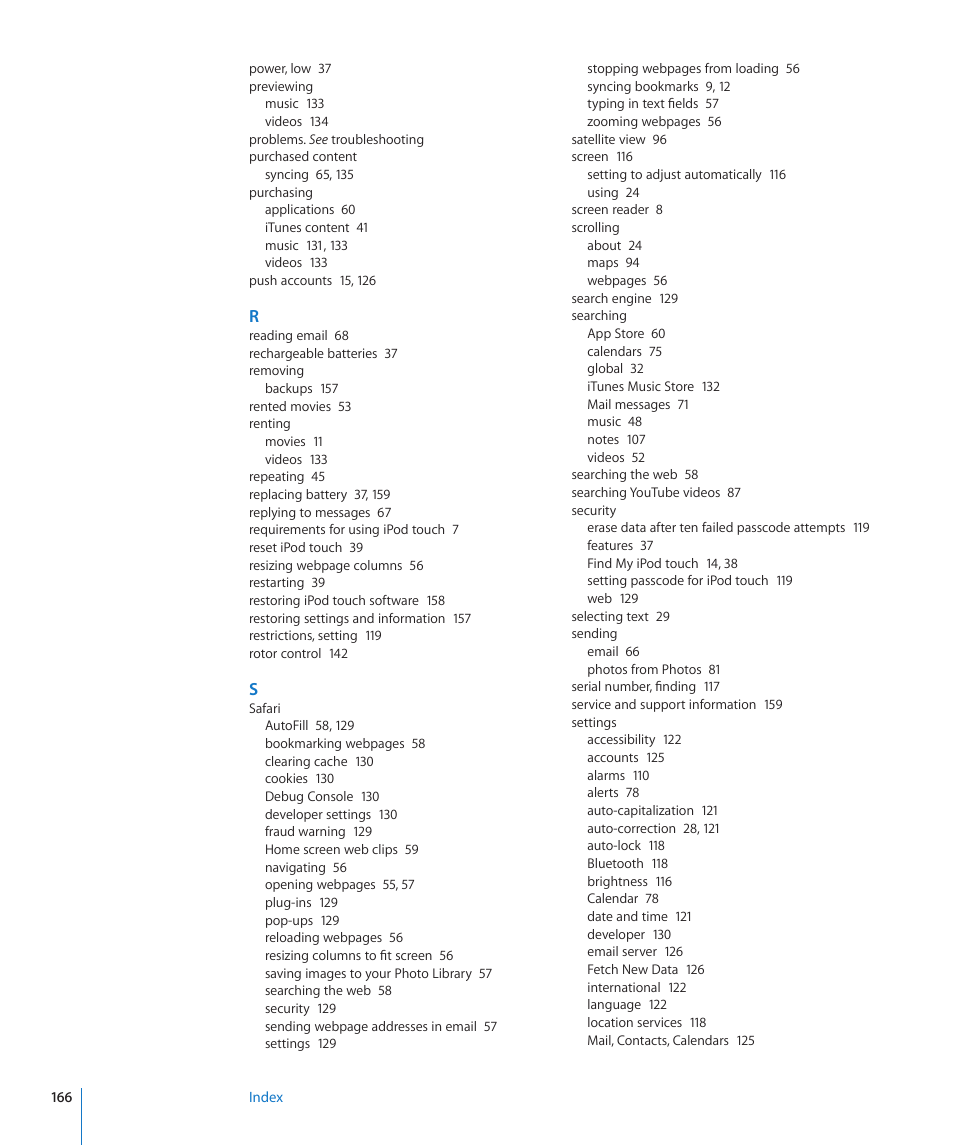 Apple iPod touch iOS 3.1 User Manual | Page 166 / 169