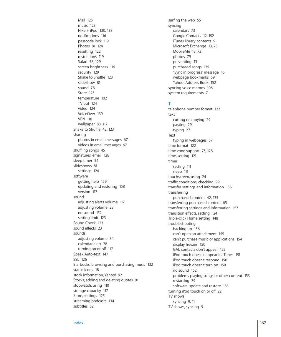 Apple iPod touch iOS 3.1 User Manual | Page 167 / 169