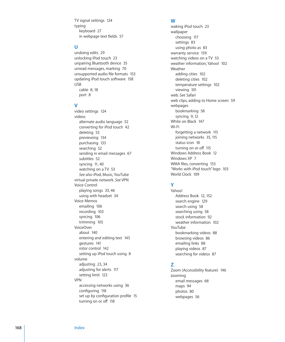Apple iPod touch iOS 3.1 User Manual | Page 168 / 169