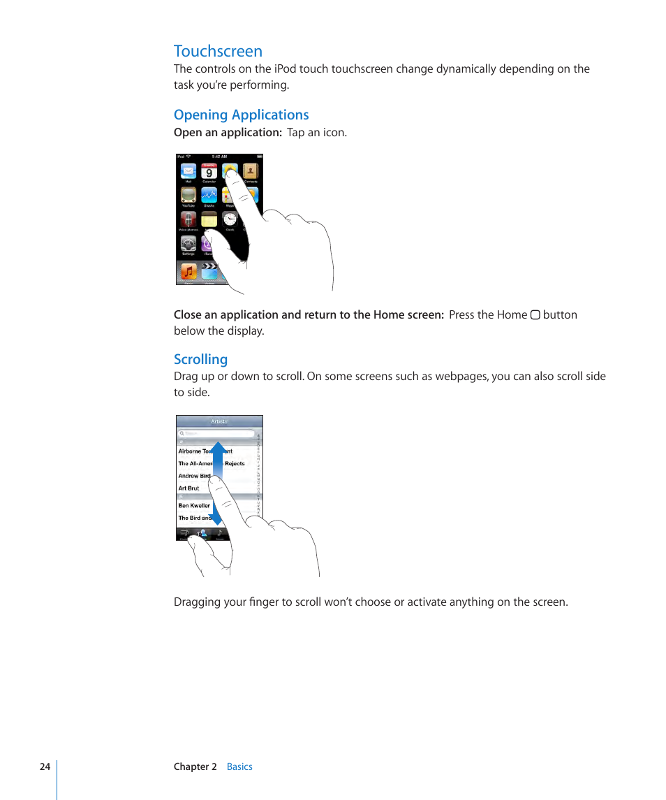Touchscreen, 24 touchscreen | Apple iPod touch iOS 3.1 User Manual | Page 24 / 169