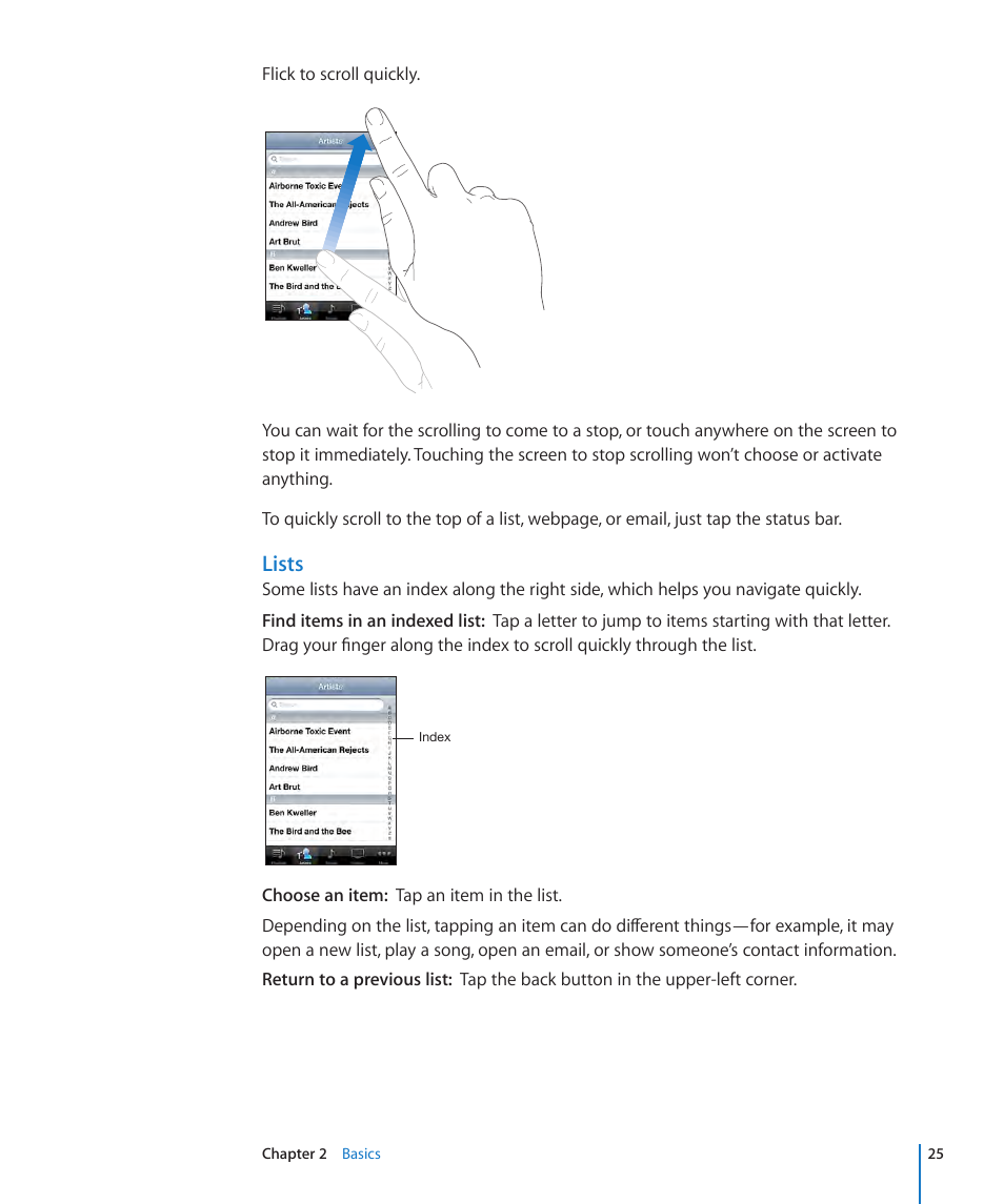 Lists | Apple iPod touch iOS 3.1 User Manual | Page 25 / 169