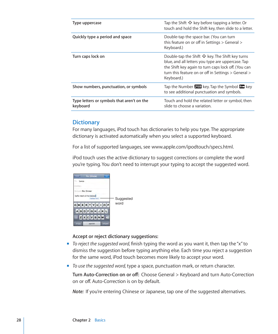Dictionary | Apple iPod touch iOS 3.1 User Manual | Page 28 / 169