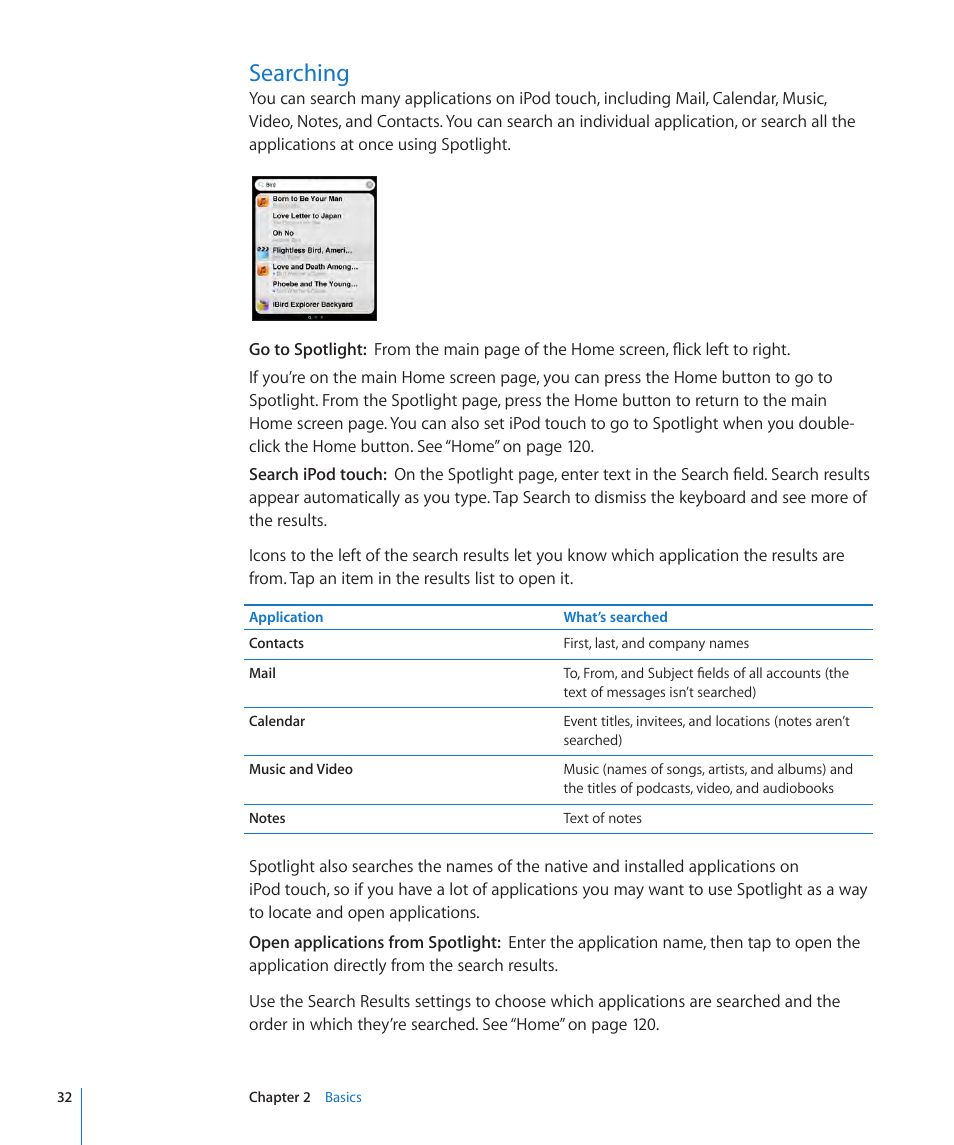 Searching, 32 searching | Apple iPod touch iOS 3.1 User Manual | Page 32 / 169