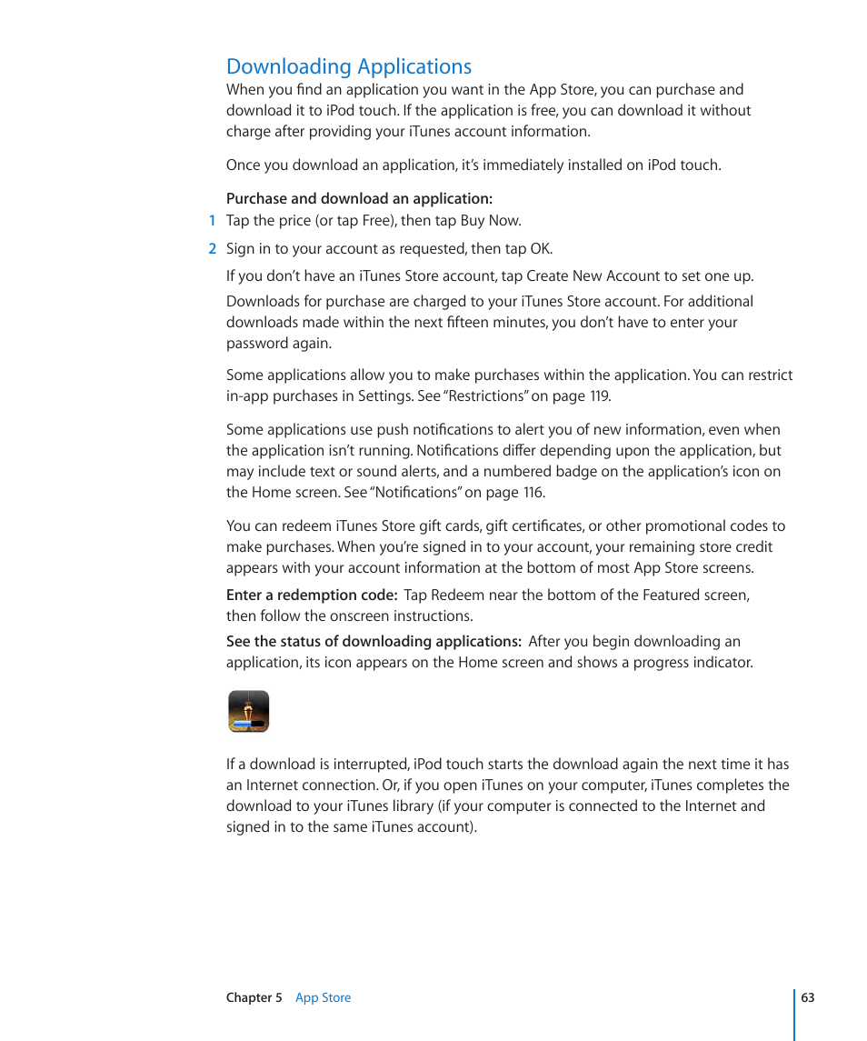 Downloading applications, 63 downloading applications | Apple iPod touch iOS 3.1 User Manual | Page 63 / 169