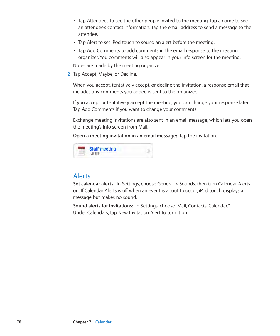 Alerts, 78 alerts | Apple iPod touch iOS 3.1 User Manual | Page 78 / 169