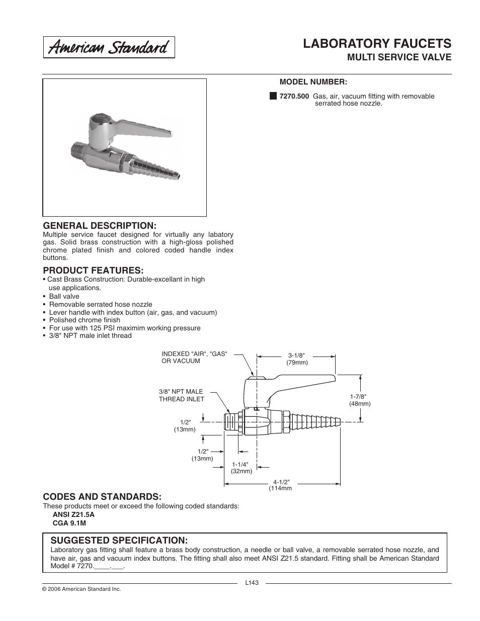 American Standard 7270.500 User Manual | 1 page