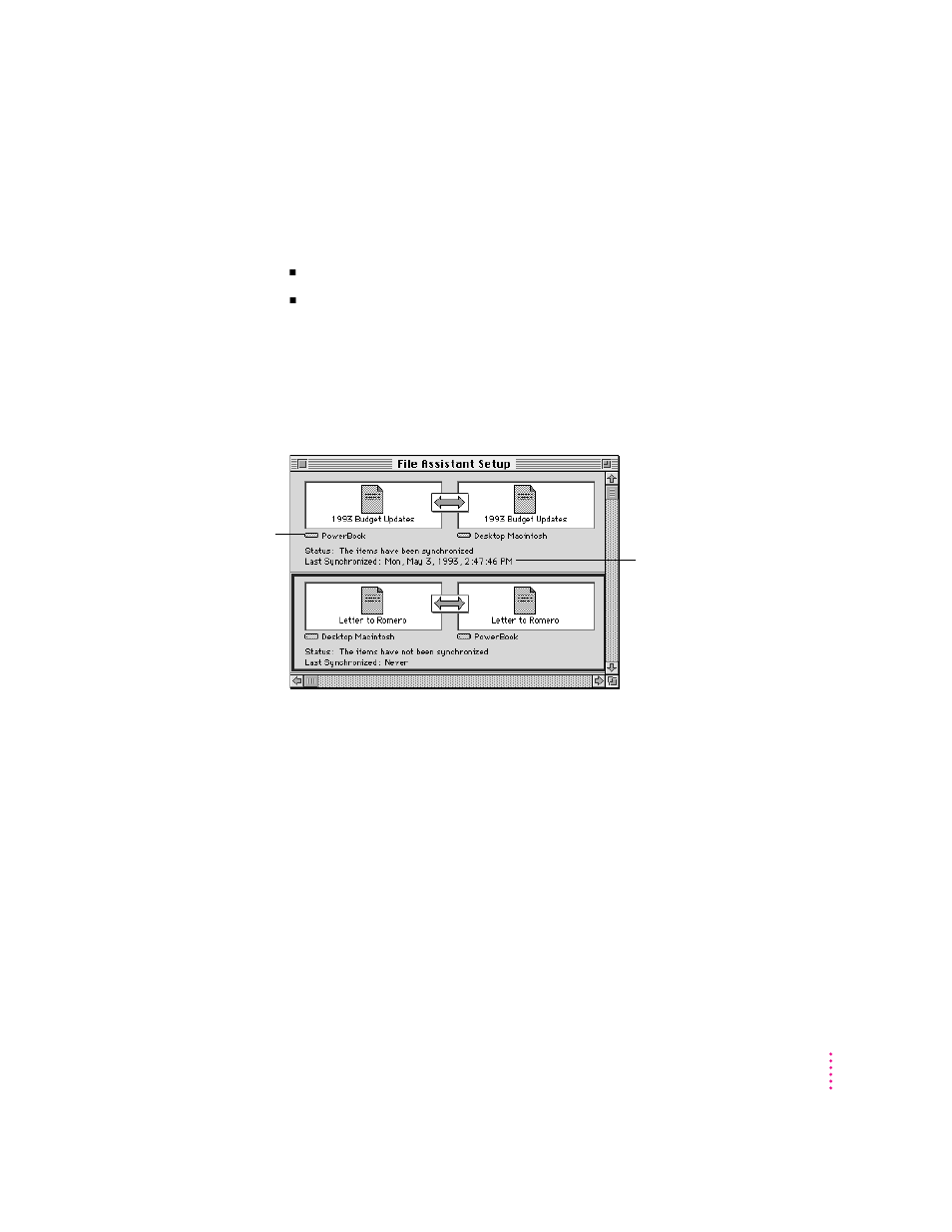 Synchronizing linked folders or files | Apple Macintosh PowerBook 150 User Manual | Page 131 / 164