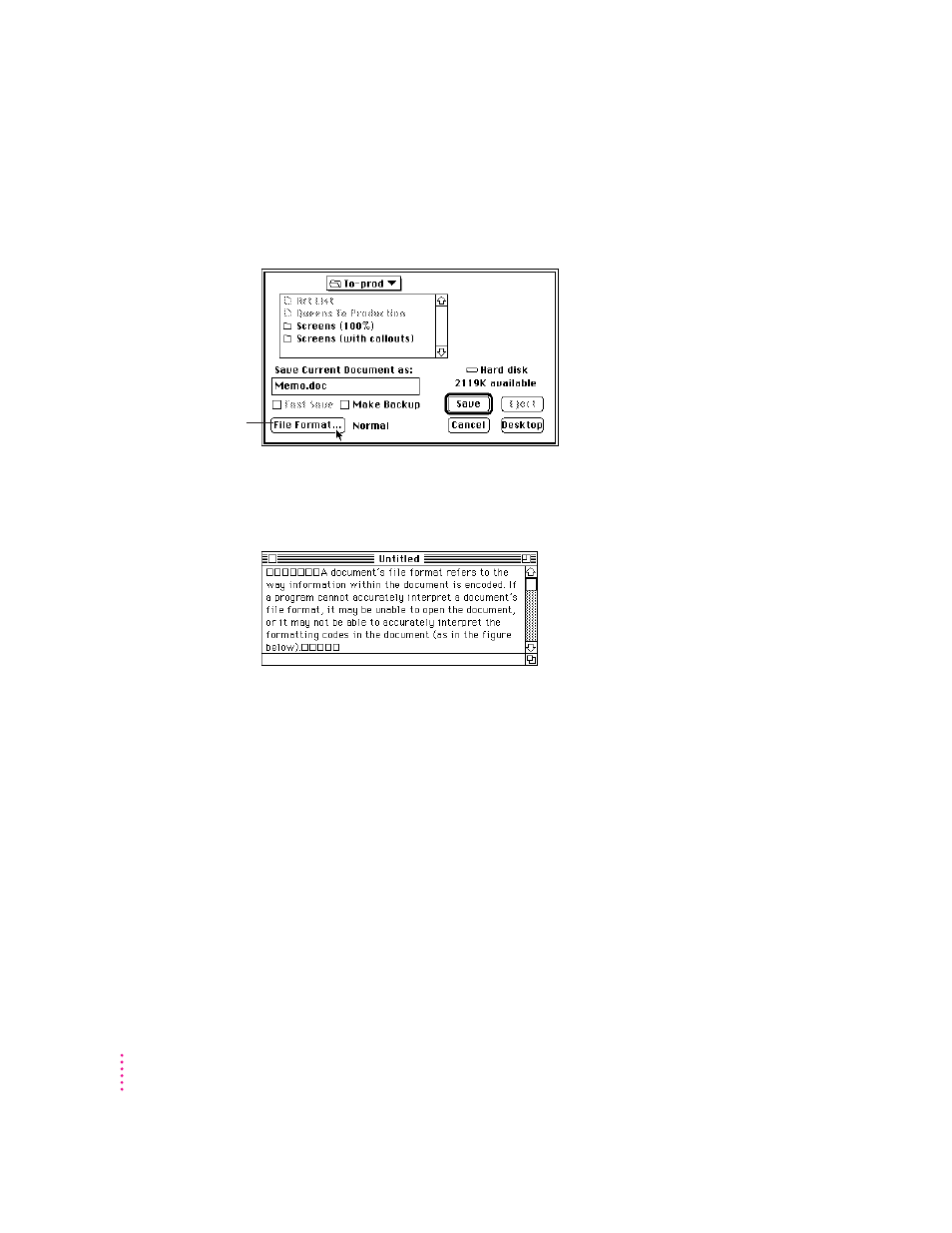 Choosing a file format | Apple Macintosh PowerBook 150 User Manual | Page 150 / 164