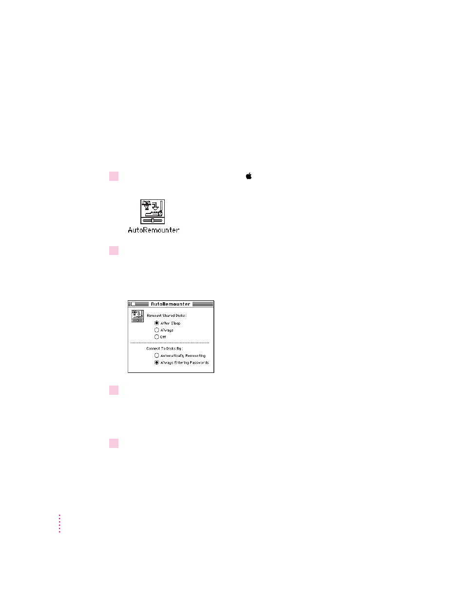 Automatically reconnecting to shared disks | Apple Macintosh PowerBook 150 User Manual | Page 92 / 164