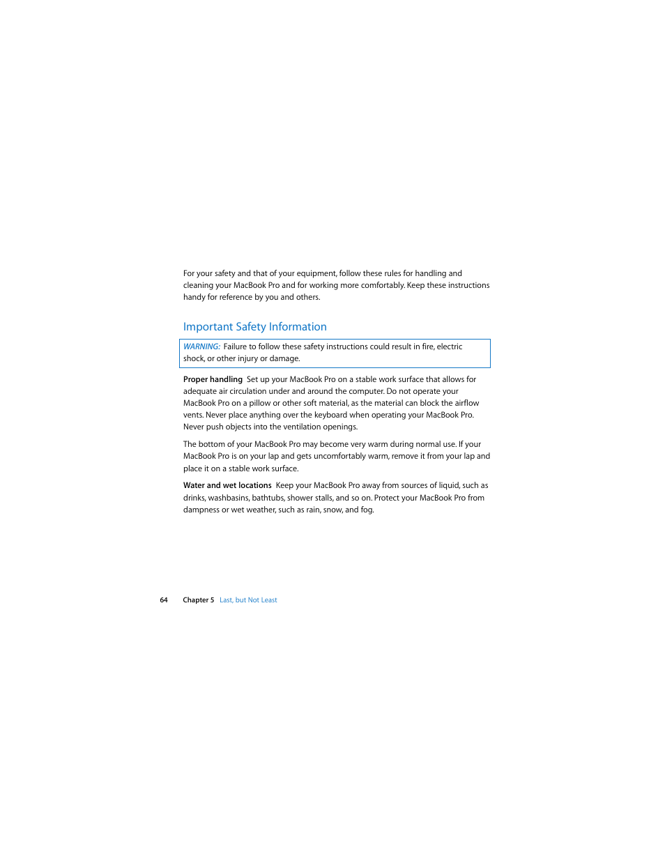 Important safety information | Apple MacBook Pro (17-inch, Late 2008) User Manual | Page 64 / 82