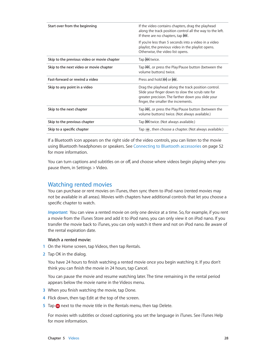 Watching rented movies, 28 watching rented movies | Apple iPod nano (7th generation) User Manual | Page 28 / 68