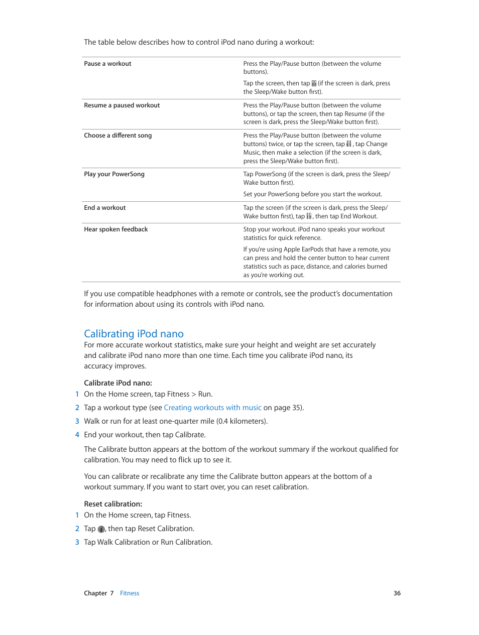 Calibrating ipod nano, 36 calibrating ipod nano | Apple iPod nano (7th generation) User Manual | Page 36 / 68