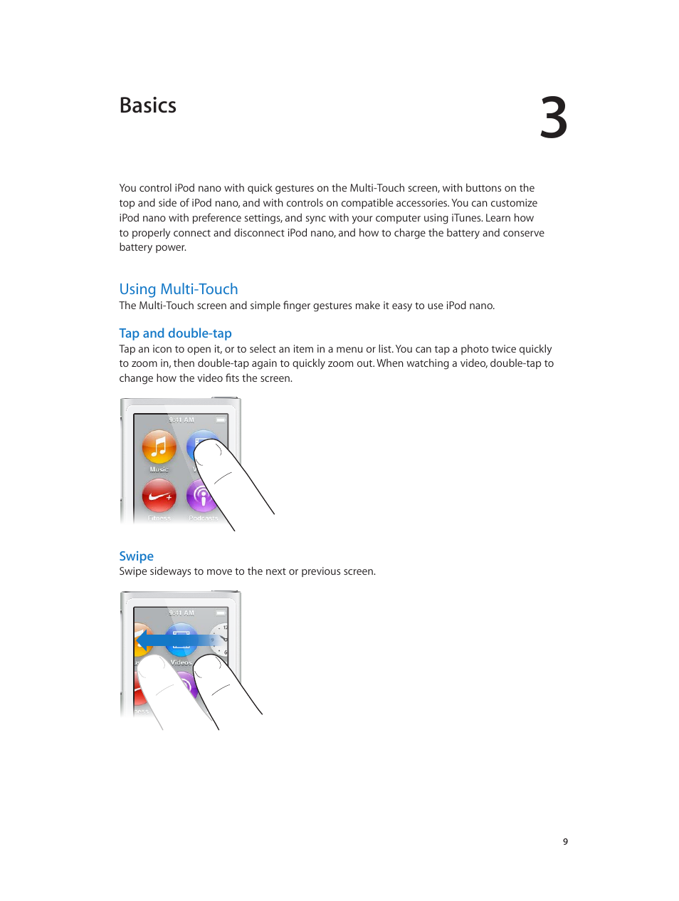 Chapter 3: basics, Using multi-touch, E (see | Basics | Apple iPod nano (7th generation) User Manual | Page 9 / 68