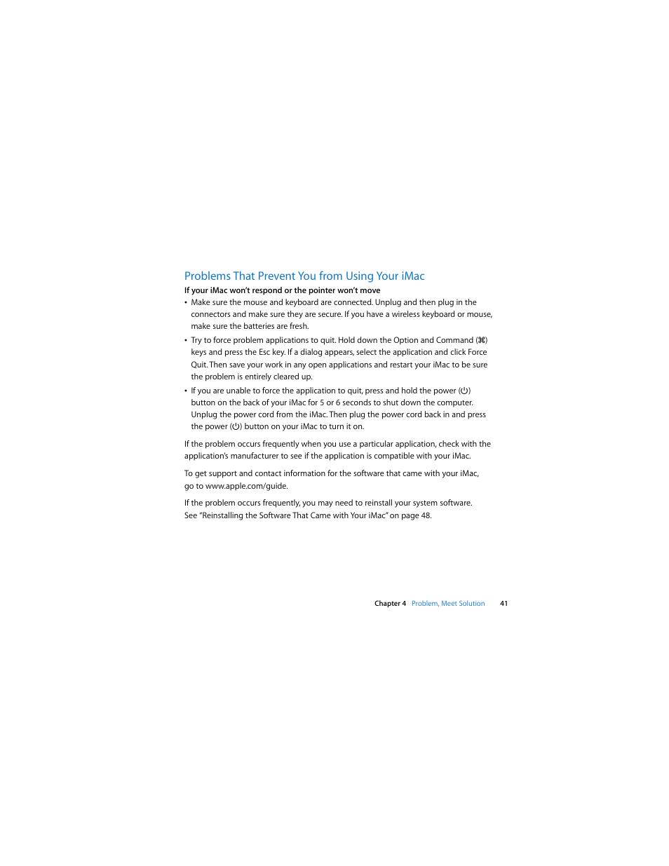 Problems that prevent you from using your imac | Apple Intel-based iMac (Mid 2007) User Manual | Page 41 / 76