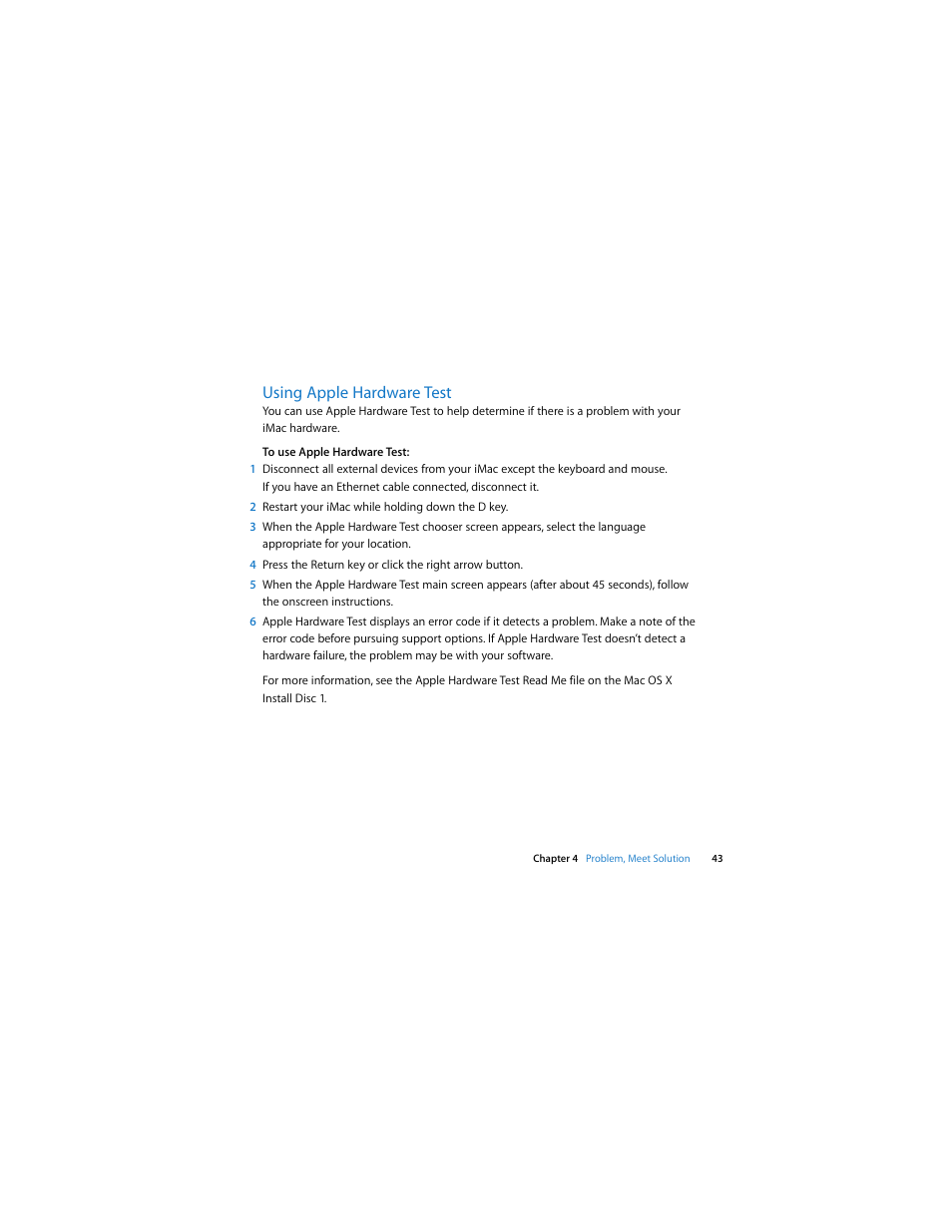 Using apple hardware test | Apple Intel-based iMac (Mid 2007) User Manual | Page 43 / 76