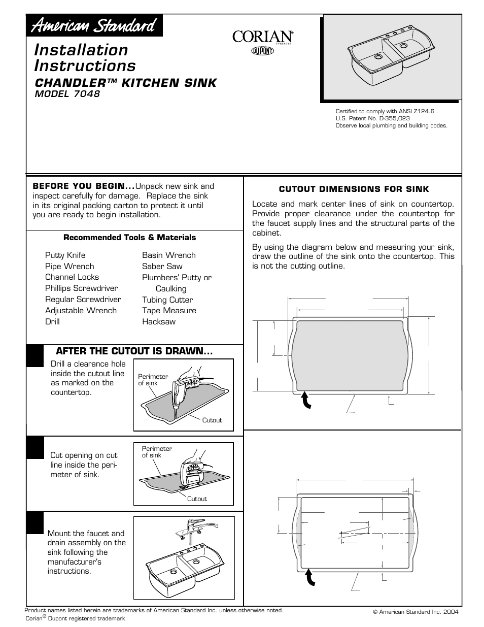 American Standard CHANDLER 7048 User Manual | 2 pages