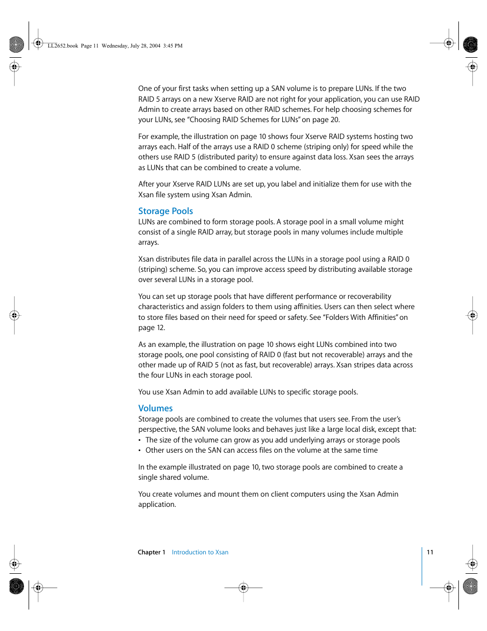 Storage pools, Volumes | Apple Xsan 1.0 User Manual | Page 11 / 43