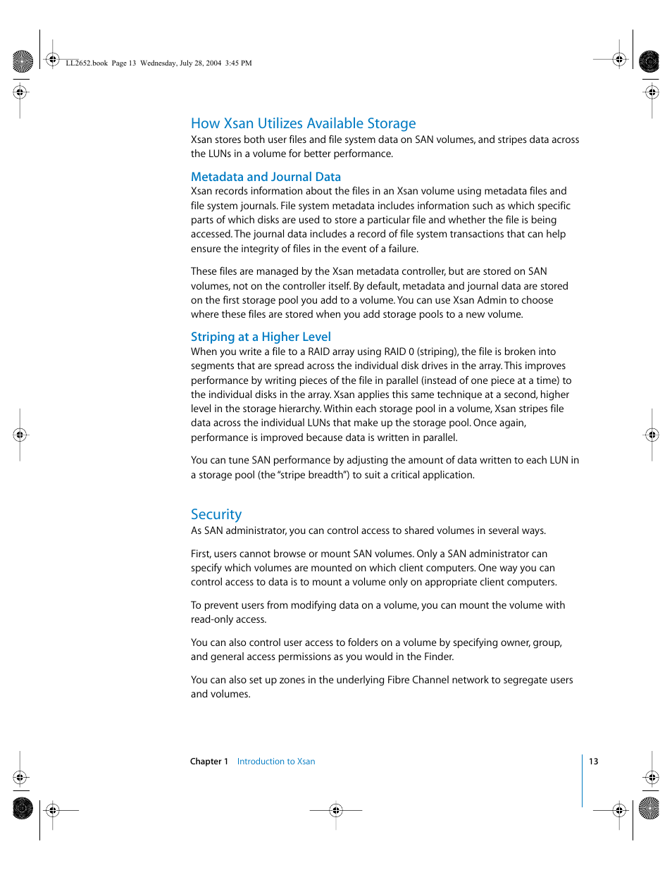 How xsan utilizes available storage, Metadata and journal data, Striping at a higher level | Security | Apple Xsan 1.0 User Manual | Page 13 / 43