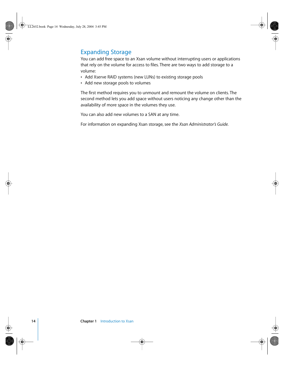 Expanding storage | Apple Xsan 1.0 User Manual | Page 14 / 43