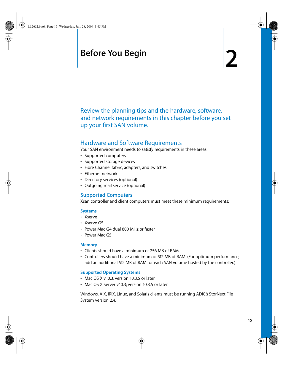Before you begin, Hardware and software requirements, Supported computers | Chapter | Apple Xsan 1.0 User Manual | Page 15 / 43