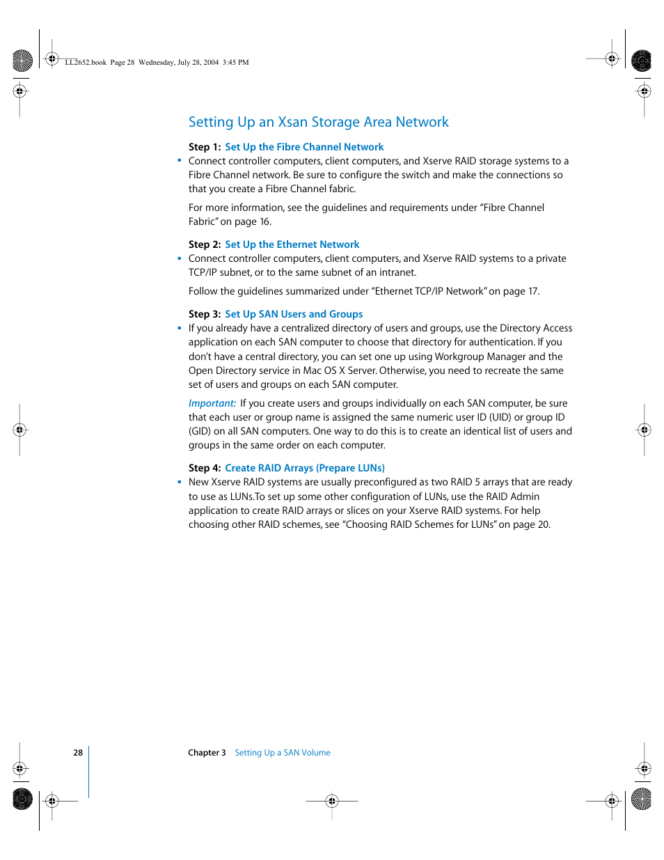 Setting up an xsan storage area network | Apple Xsan 1.0 User Manual | Page 28 / 43