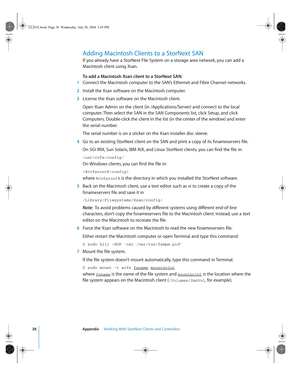 Adding macintosh clients to a stornext san | Apple Xsan 1.0 User Manual | Page 38 / 43