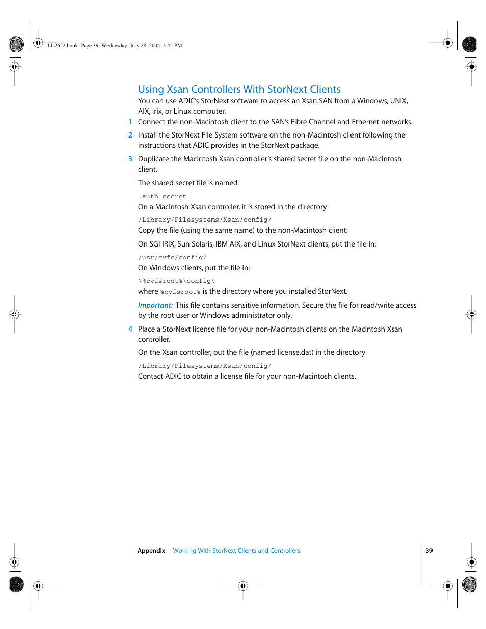 Using xsan controllers with stornext clients | Apple Xsan 1.0 User Manual | Page 39 / 43