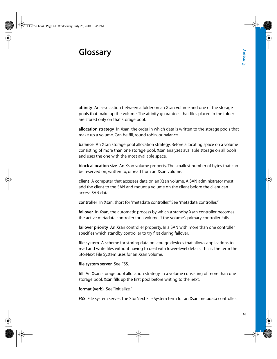 Glossary | Apple Xsan 1.0 User Manual | Page 41 / 43