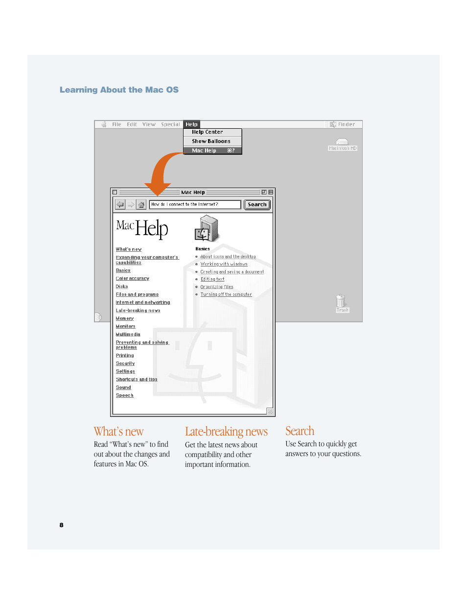 What’s new, Late-breaking news, Search | Apple Mac OS 9 User Manual | Page 8 / 14