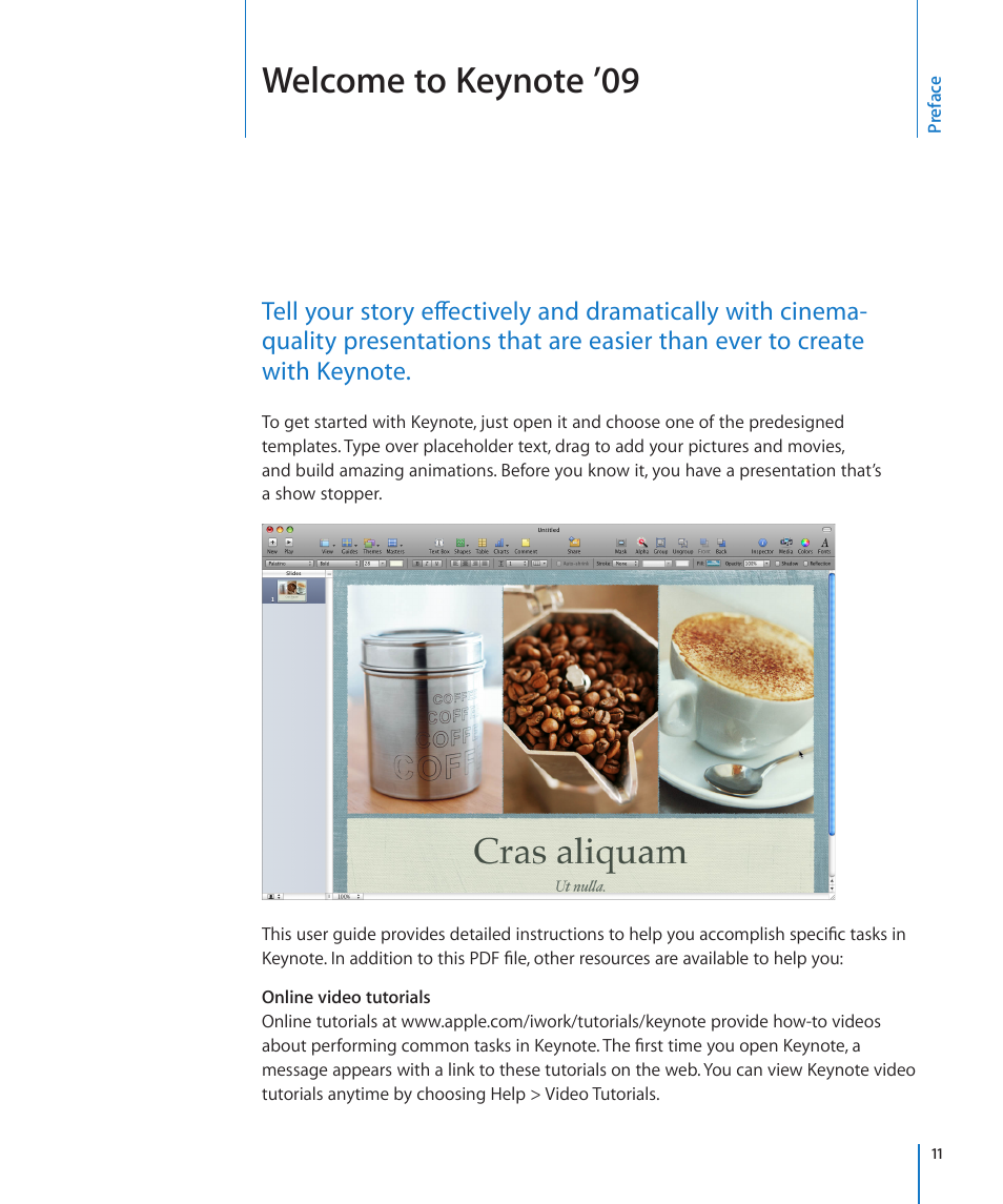 Preface: welcome to keynote ’09 | Apple Keynote '09 User Manual | Page 11 / 247