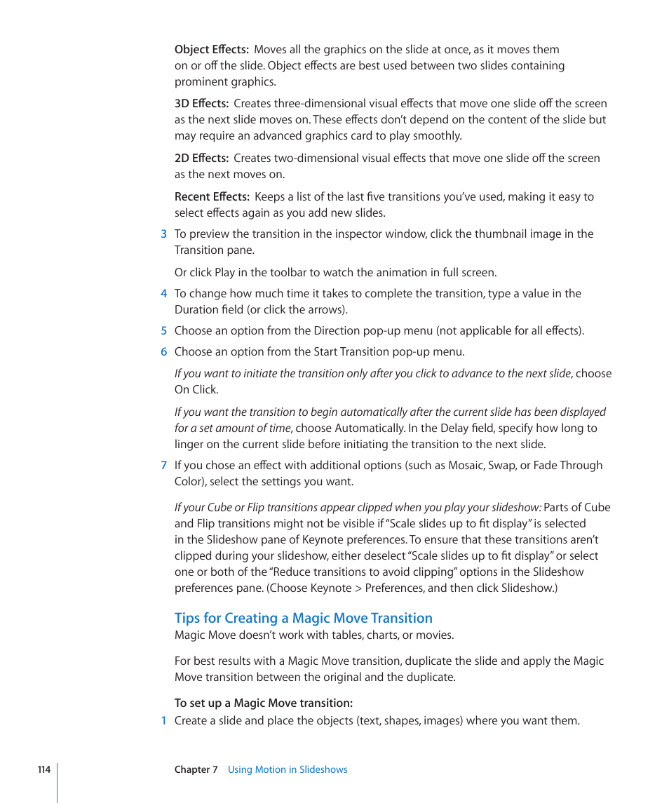 Tips for creating a magic move transition | Apple Keynote '09 User Manual | Page 114 / 247