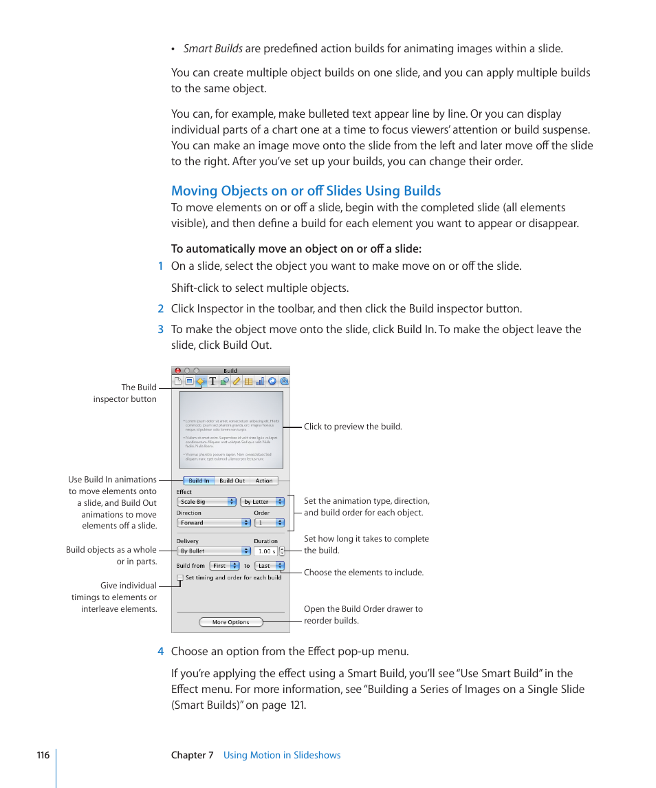 Moving objects on or off slides using builds | Apple Keynote '09 User Manual | Page 116 / 247