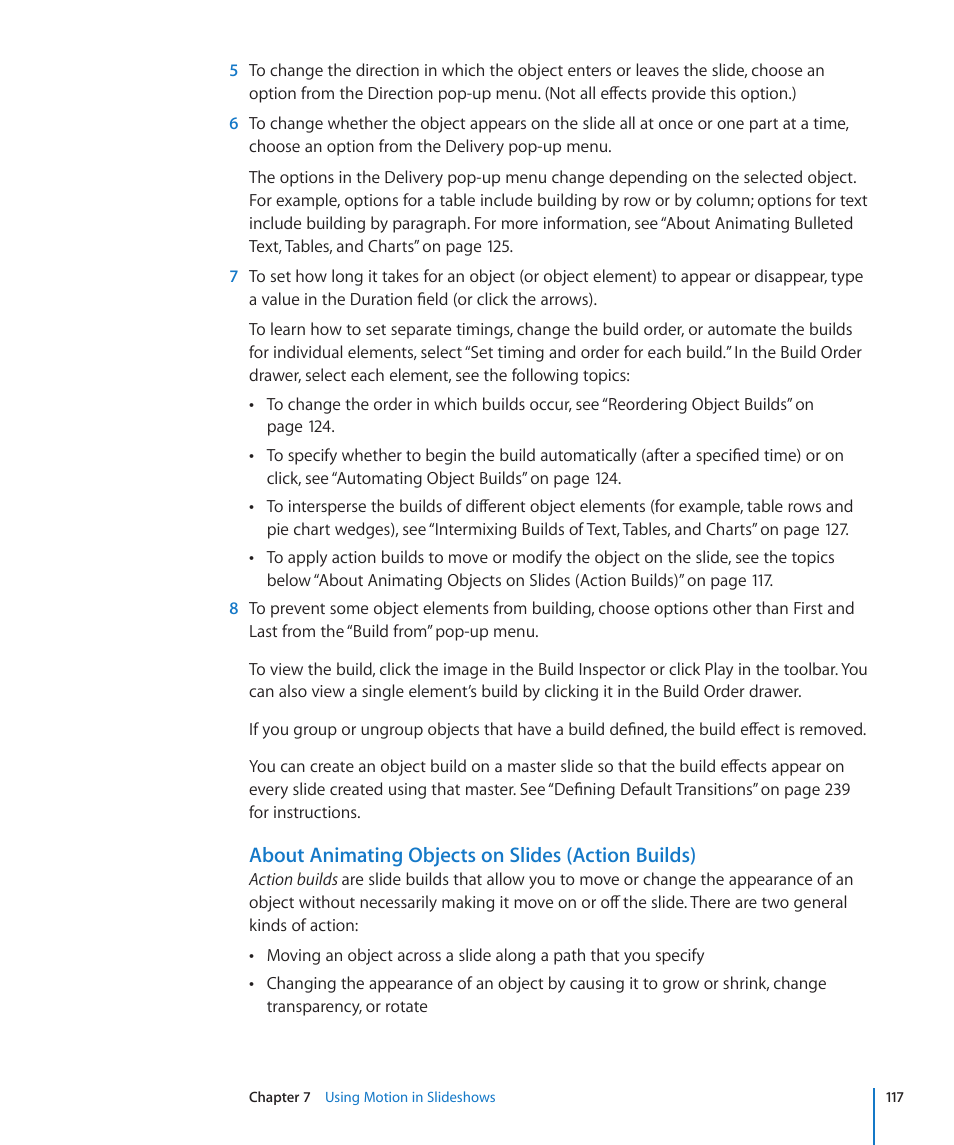 About animating objects on slides (action builds) | Apple Keynote '09 User Manual | Page 117 / 247