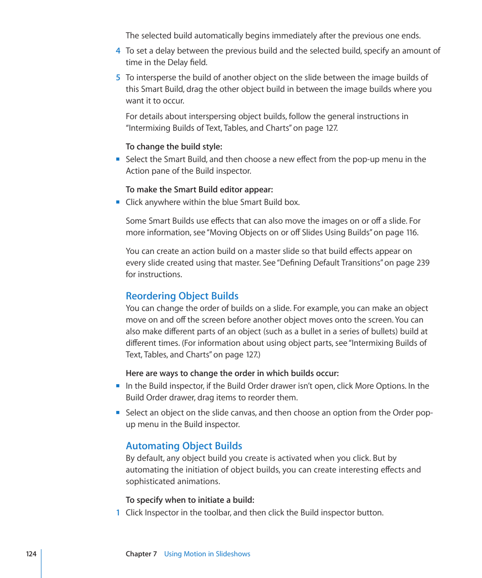 Reordering object builds, Automating object builds | Apple Keynote '09 User Manual | Page 124 / 247