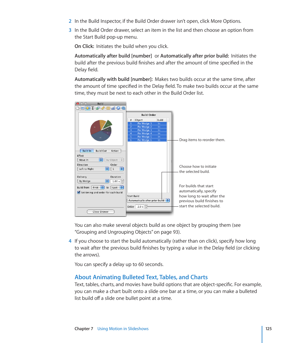 About animating bulleted text, tables, and charts | Apple Keynote '09 User Manual | Page 125 / 247