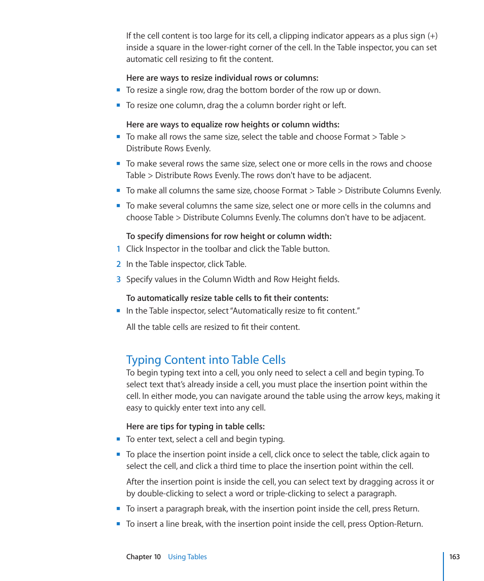 Typing content into table cells, 163 typing content into table cells | Apple Keynote '09 User Manual | Page 163 / 247