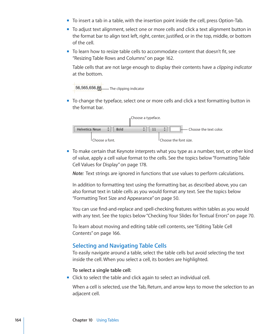 Selecting and navigating table cells | Apple Keynote '09 User Manual | Page 164 / 247